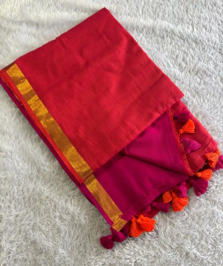 Double Colour Mulmul Cotton Saree. - Image 3