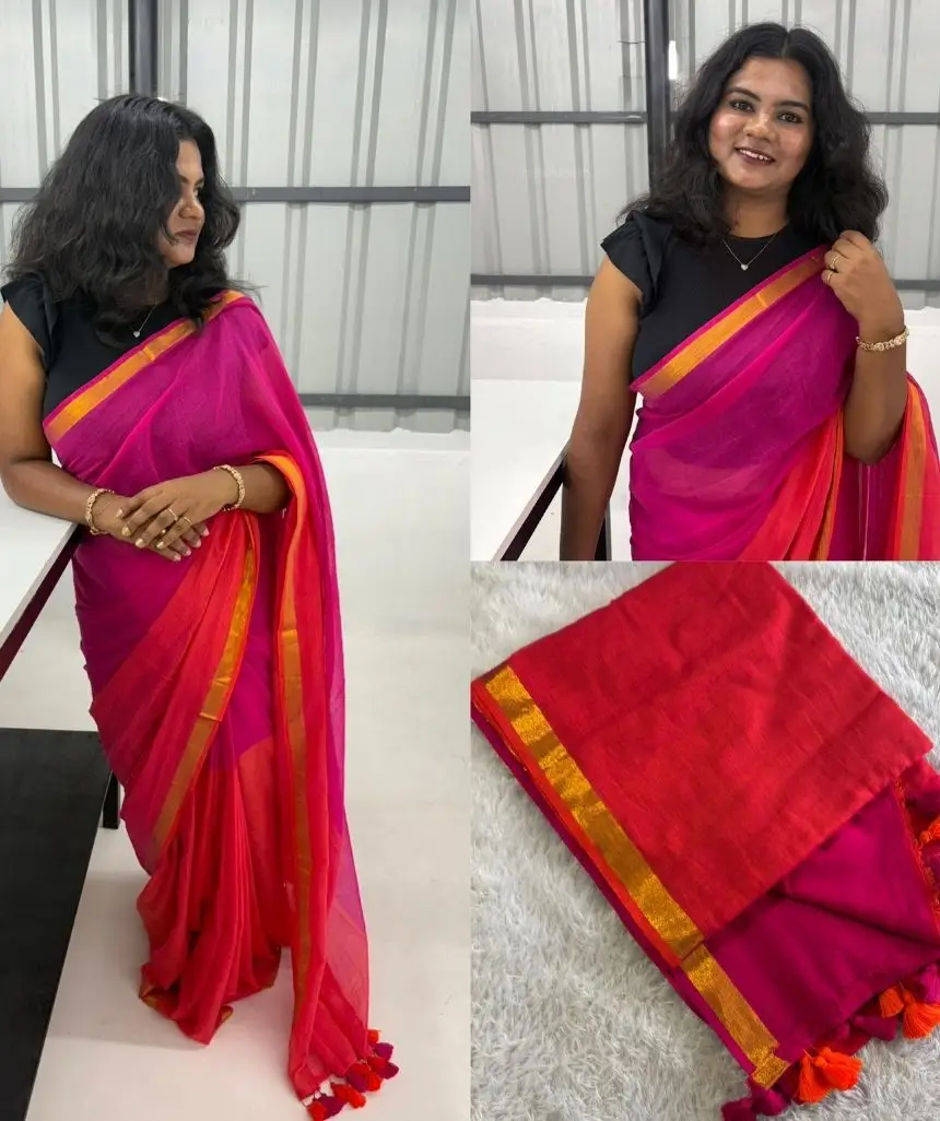 Double Colour Mulmul Cotton Saree. - Image 6